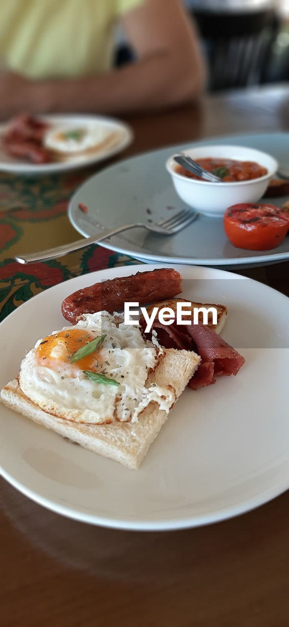 High angle view of breakfast served on table