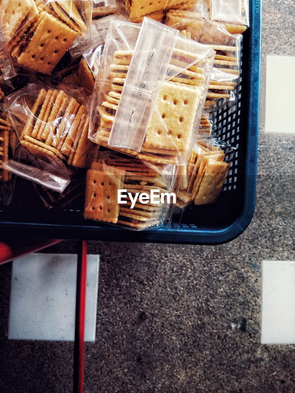 High angle view of cookies in basket