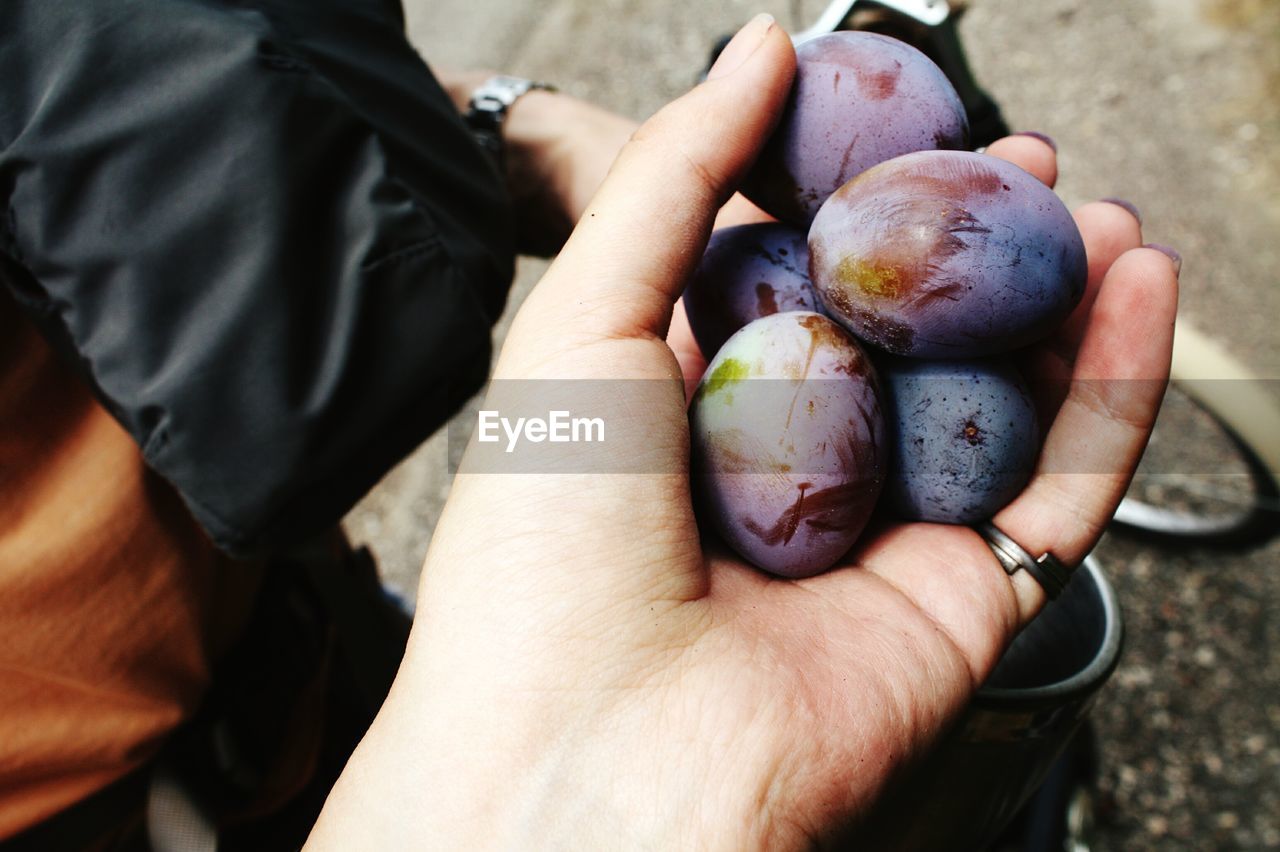 Cropped image of hands holding grapes