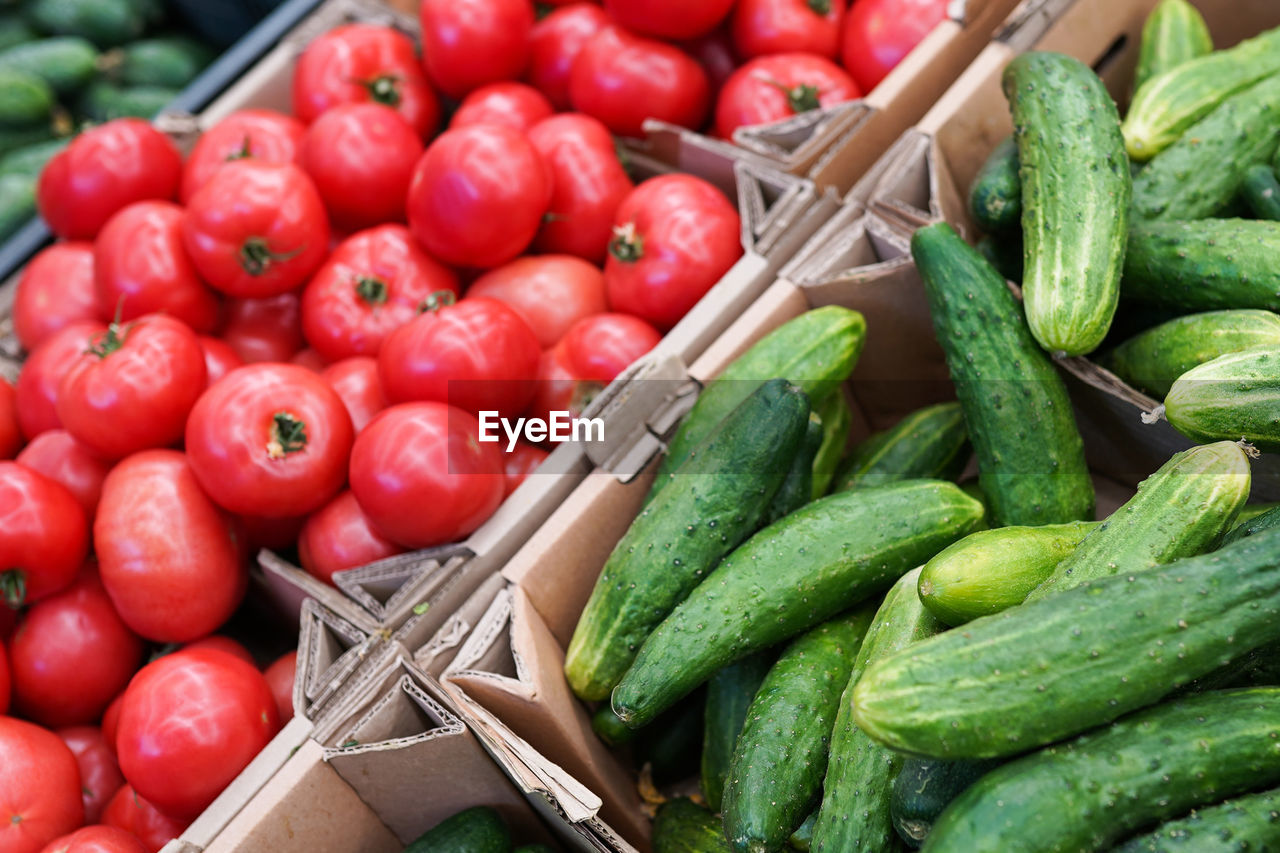 Food market vegetables. various fresh ripe cucumbers