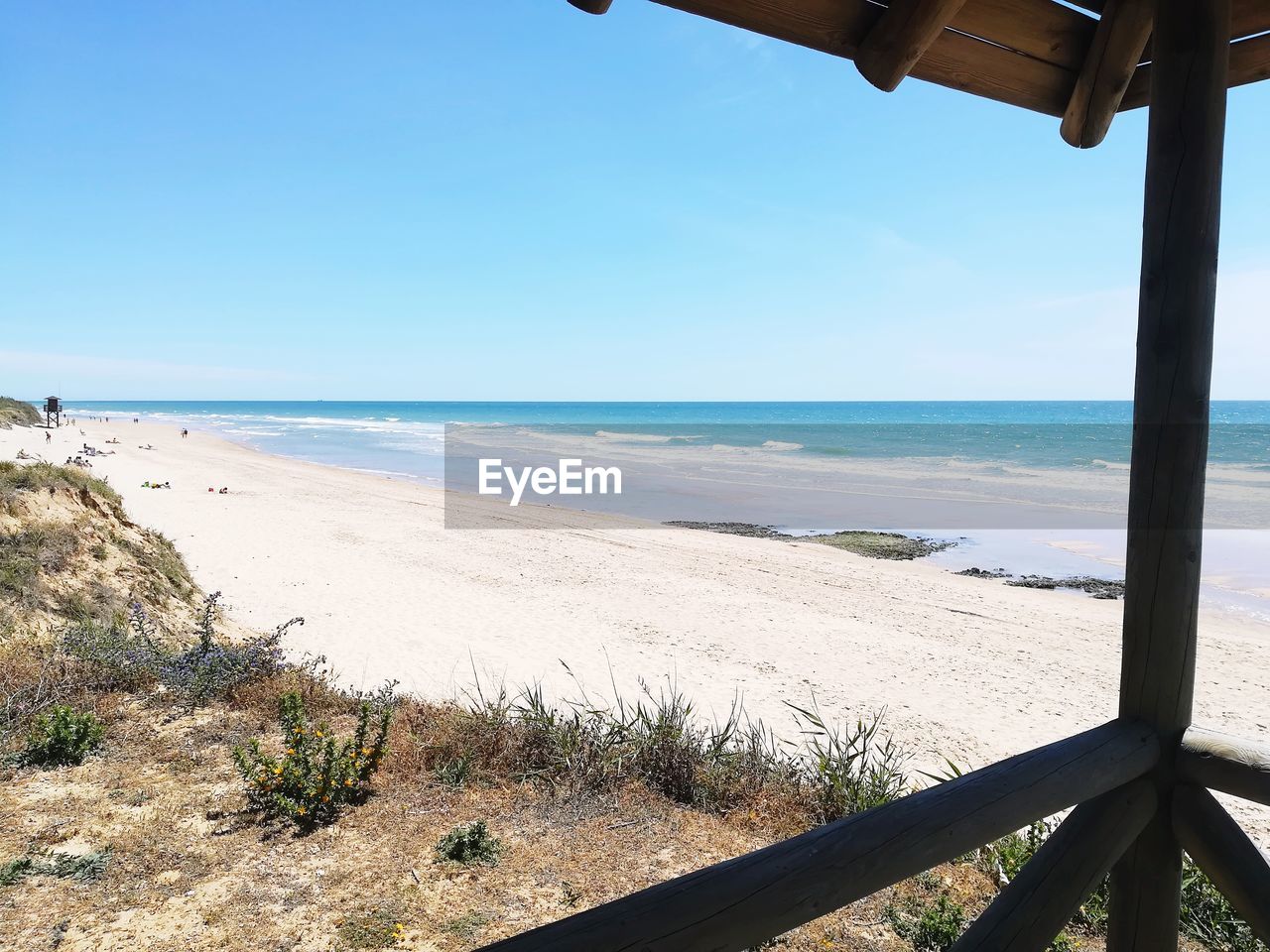 Scenic view of beach against clear sky