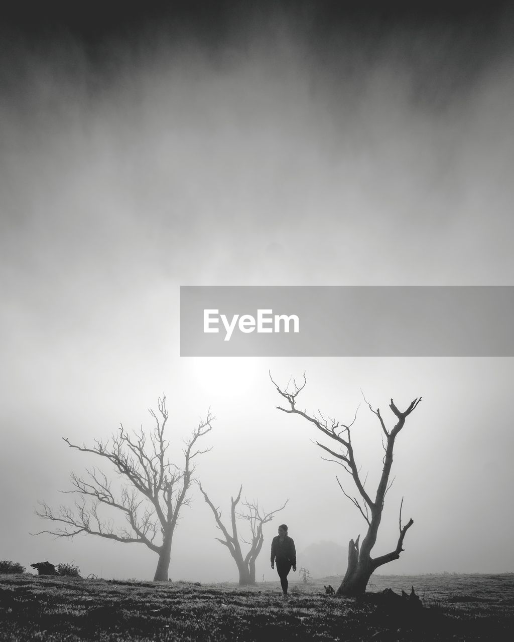 Woman walking on landscape against sky