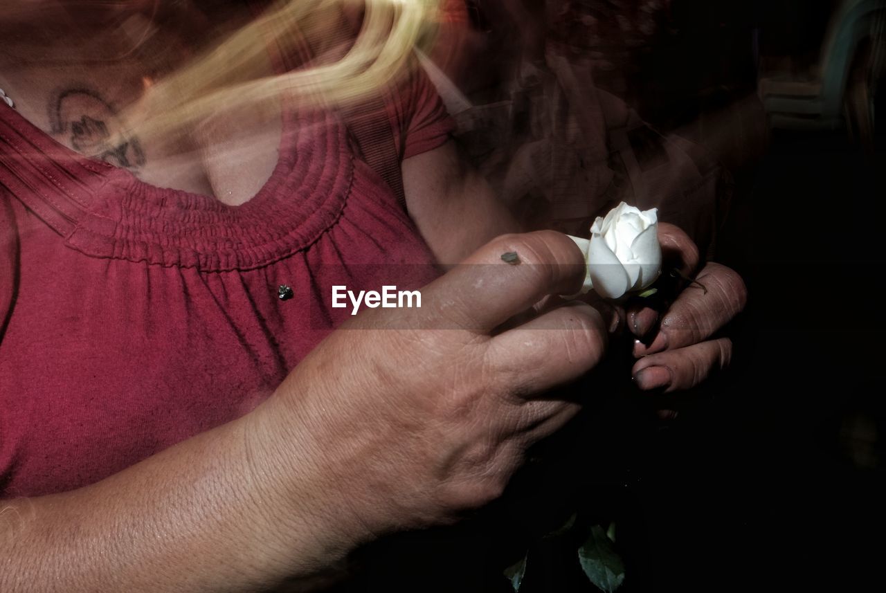 Close-up of hand holding a flower