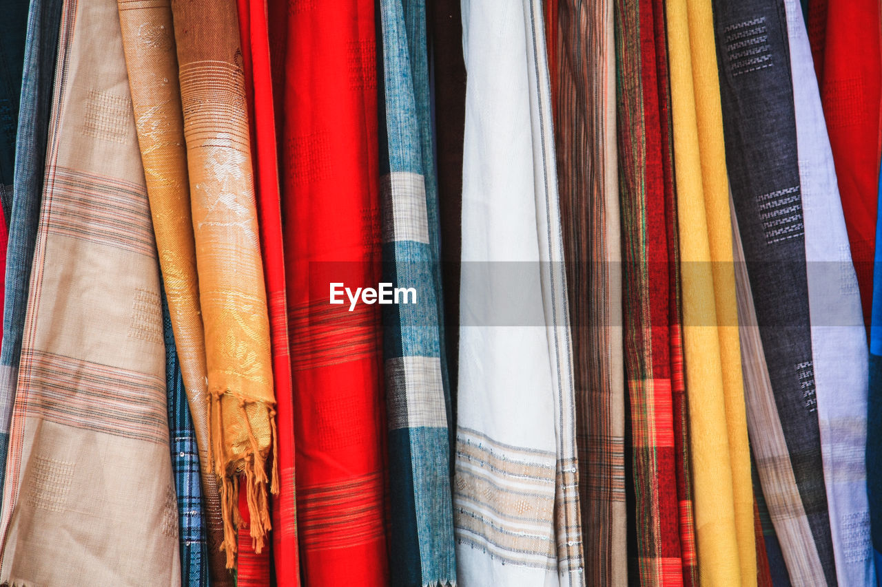 Full frame shot of multi colored textiles in store