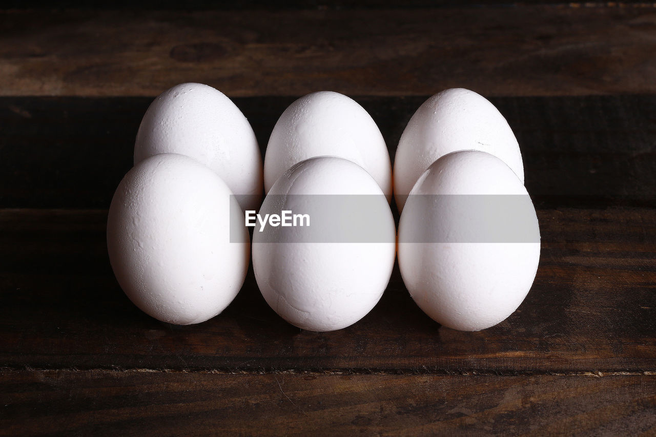 High angle view of eggs on table