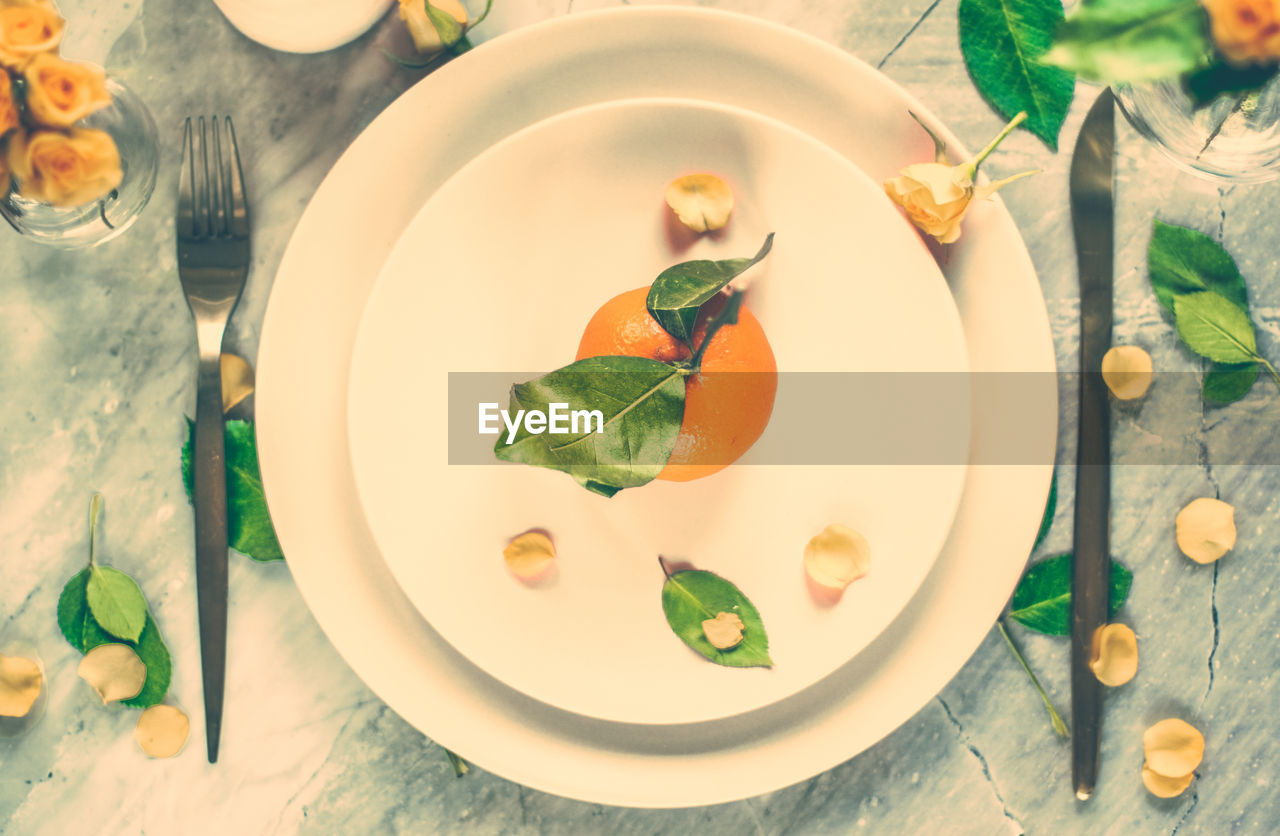 high angle view of dessert in plate on table