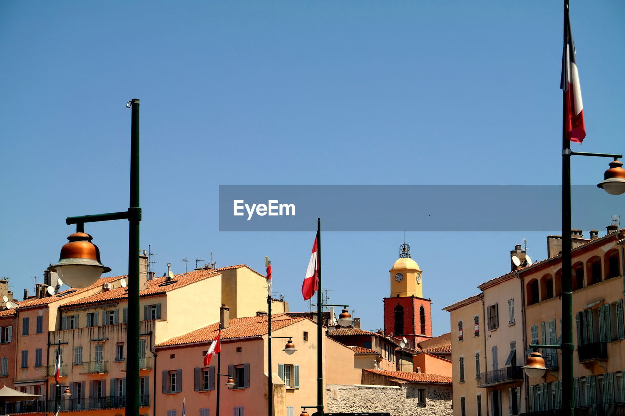 High section of buildings against clear sky at st tropez