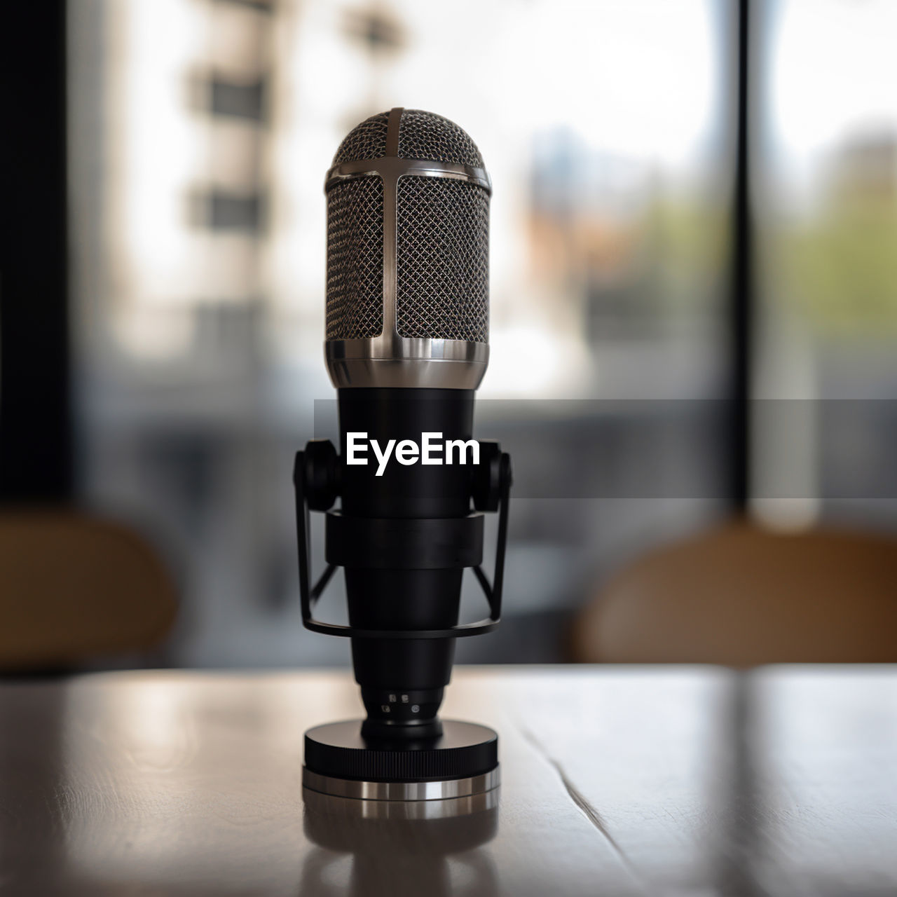 close-up of microphone in studio