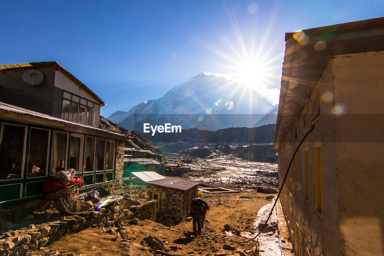 Long trek up ahead along the snow-capped region - everest base camp trek, nepal