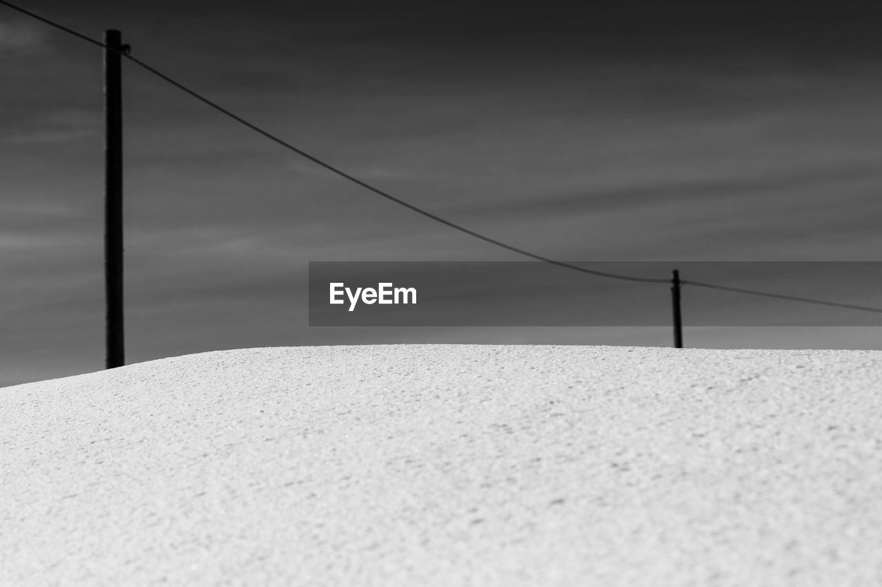 Close-up of snow covered land against sky