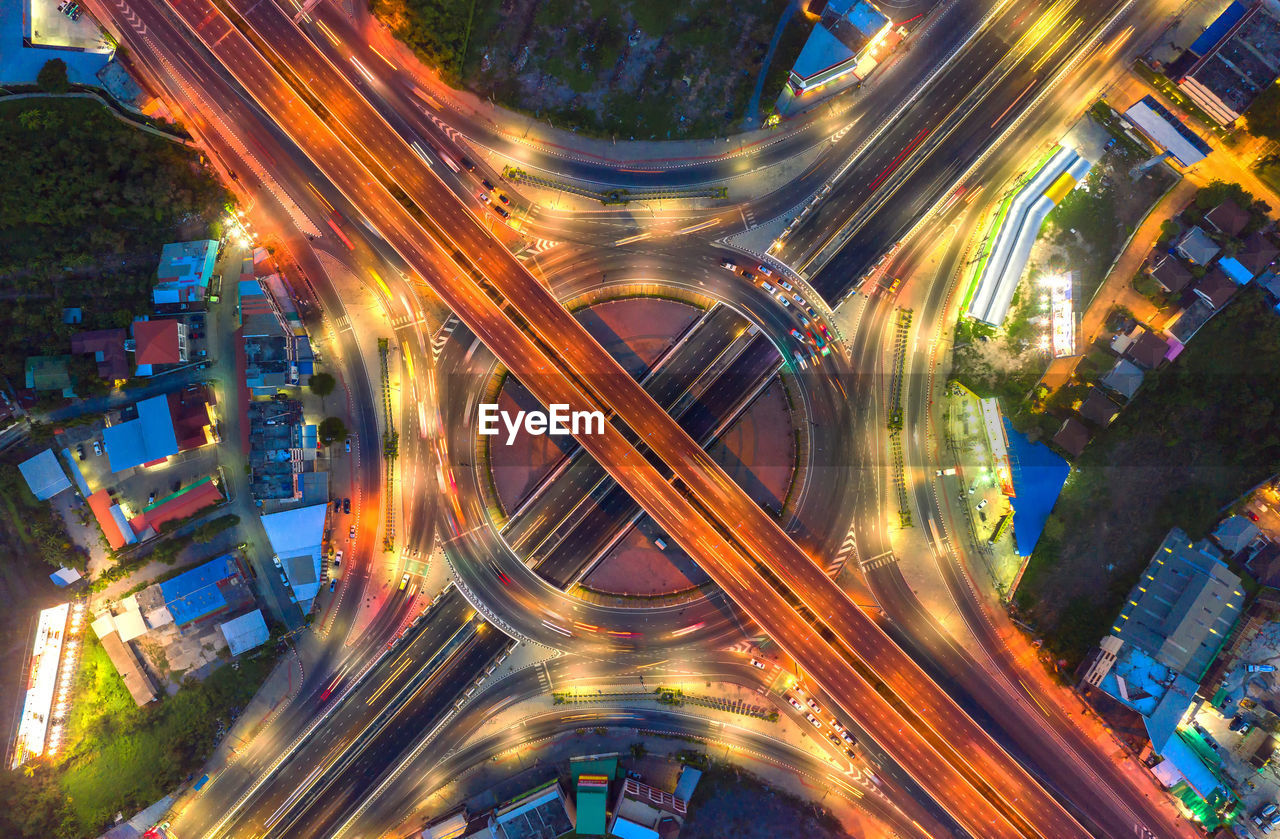 Aerial view and top view of traffic on city.beautiful roundabout road in the city center.