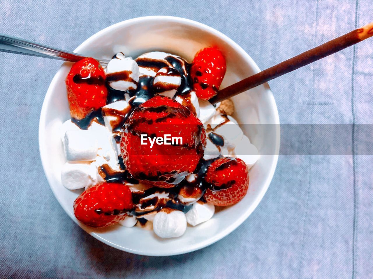 High angle view of dessert in plate on table