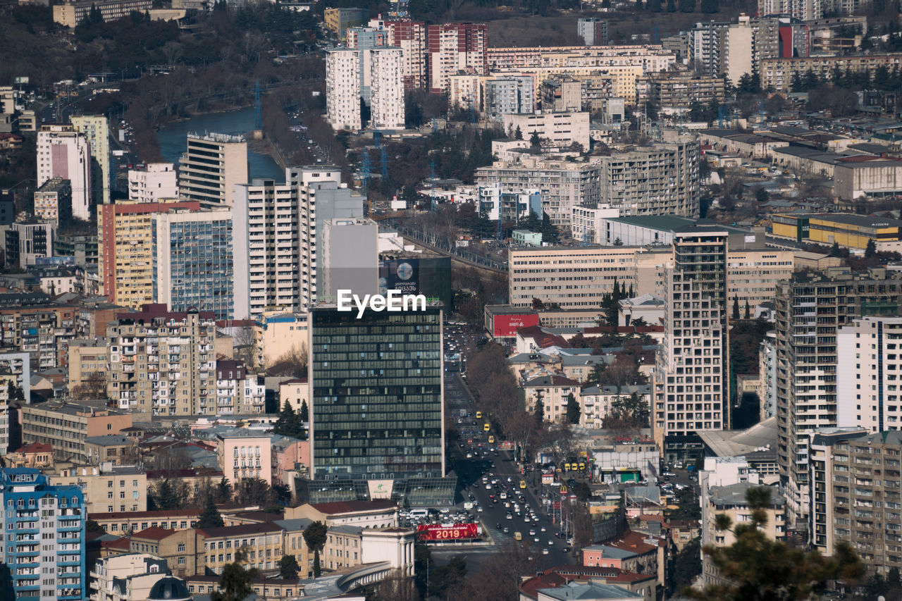 HIGH ANGLE VIEW OF BUILDINGS AND CITY