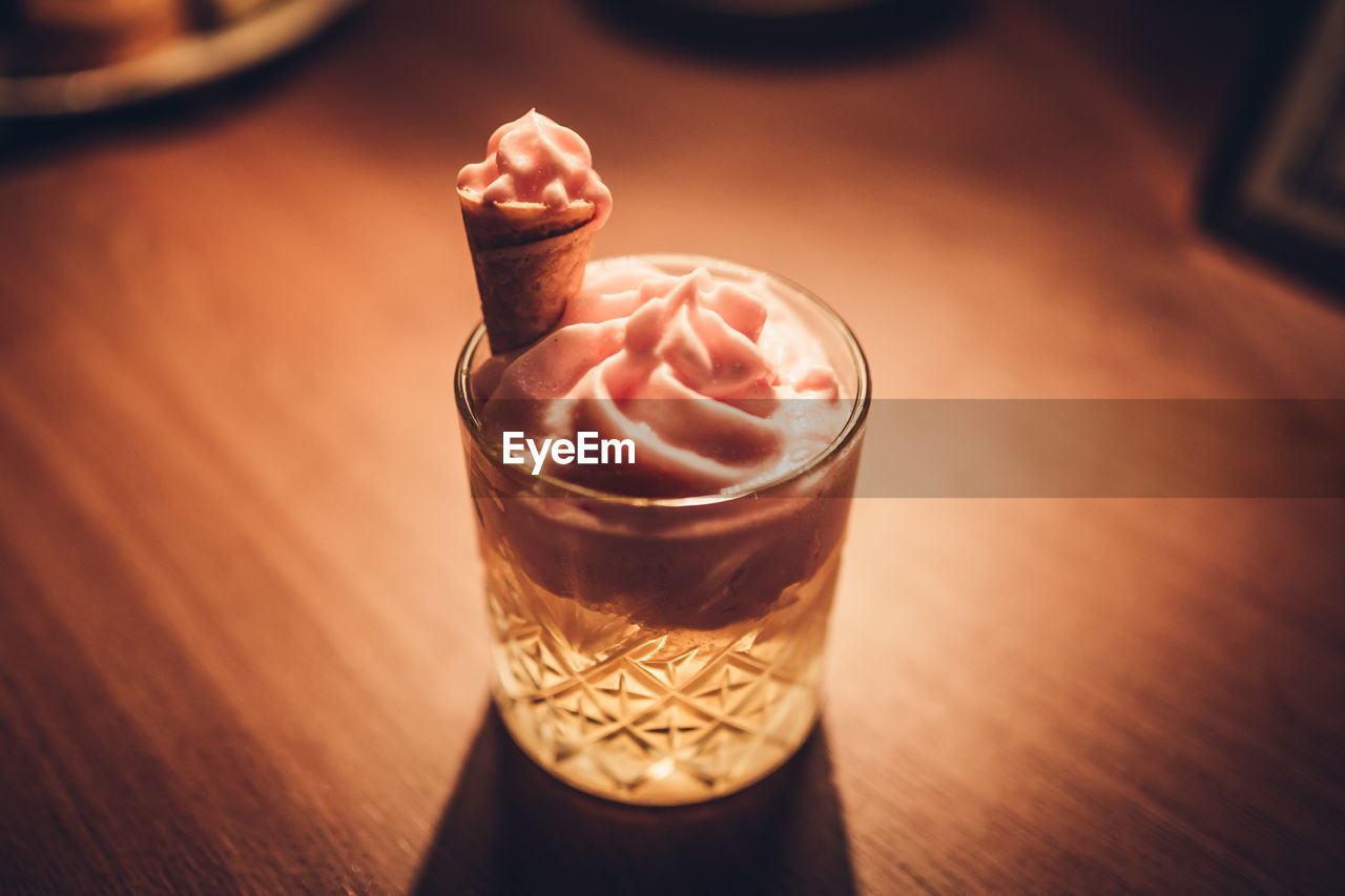 High angle view of drink on table