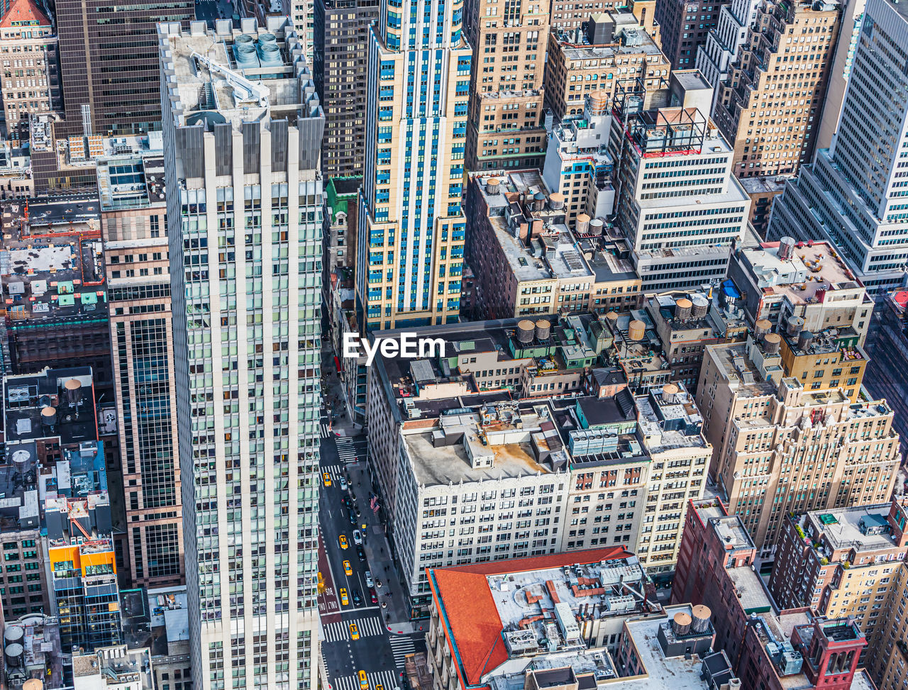 High angle view of new york city buildings