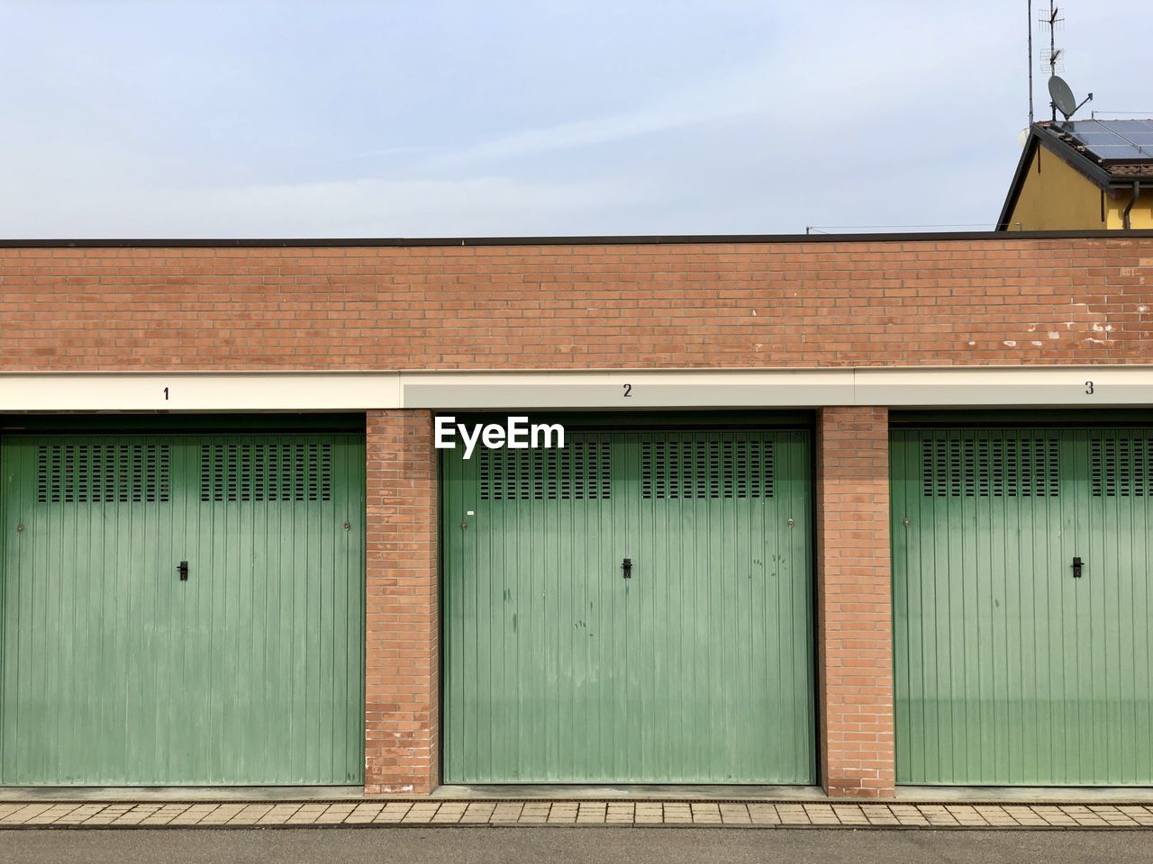 Closed garage doors of building