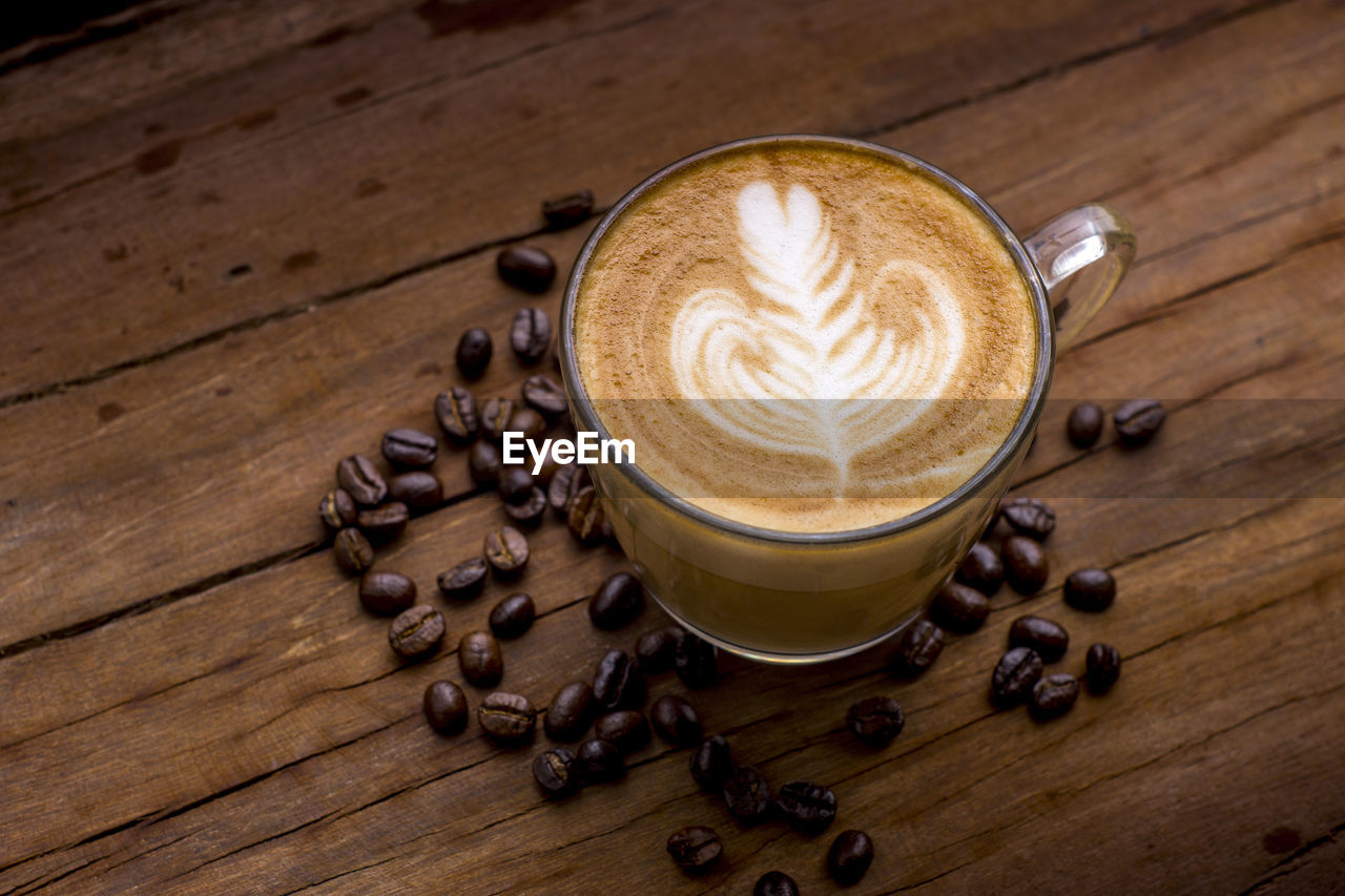 High angle view of coffee beans on table