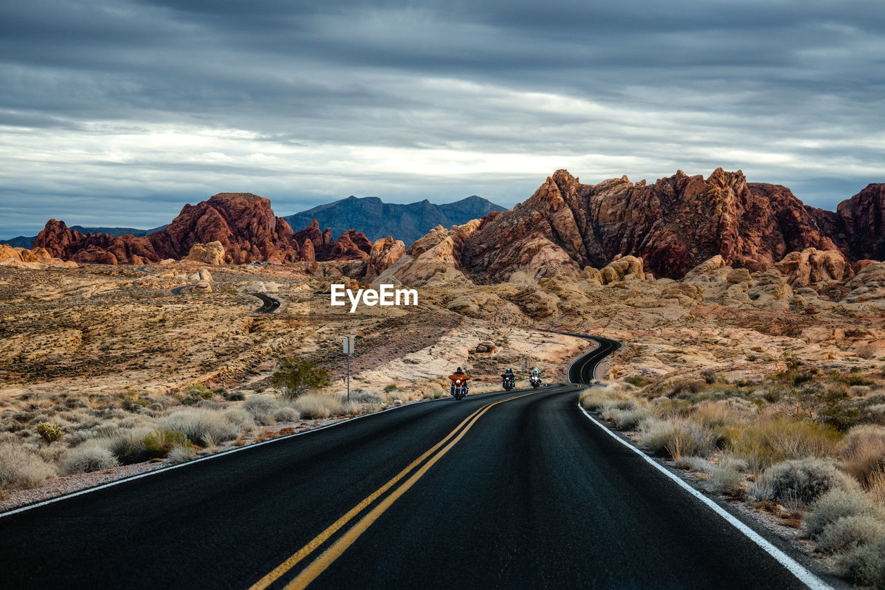 Bikers riding in valley of fire