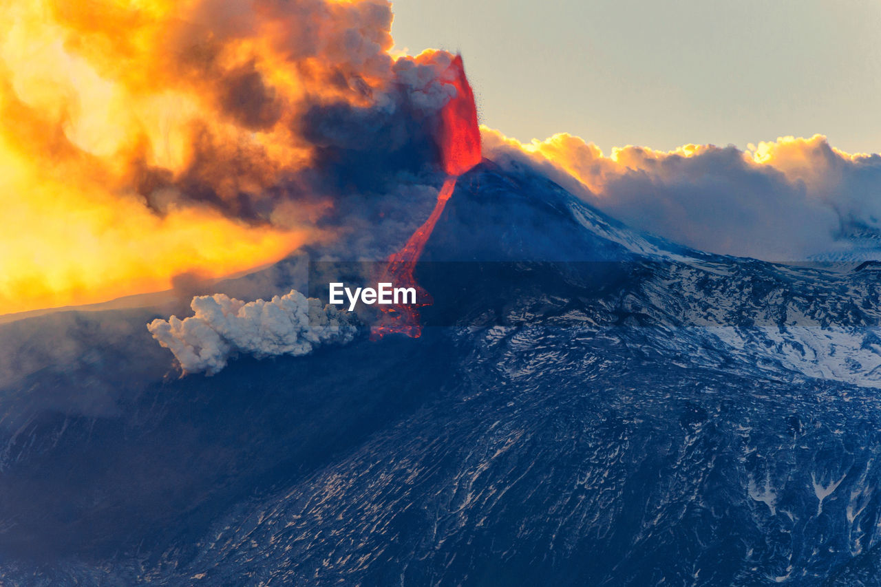 Summit of the erupting volcano etna