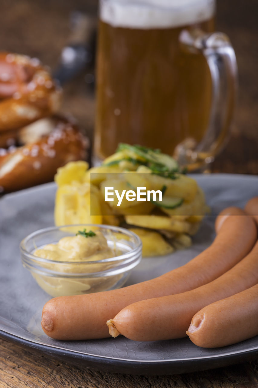 Close-up of food and drink on table