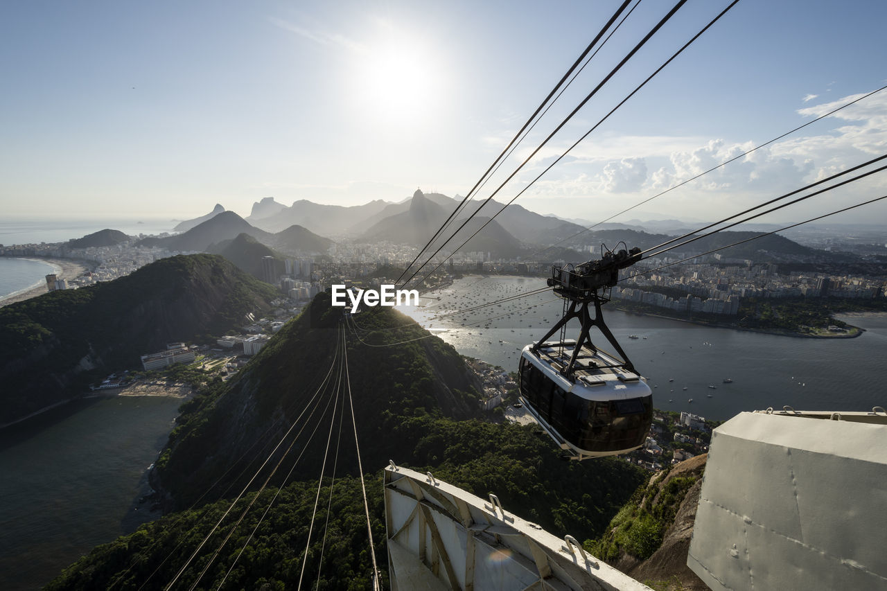 Beautiful view to the sugar loaf mountain cable car with blue sky