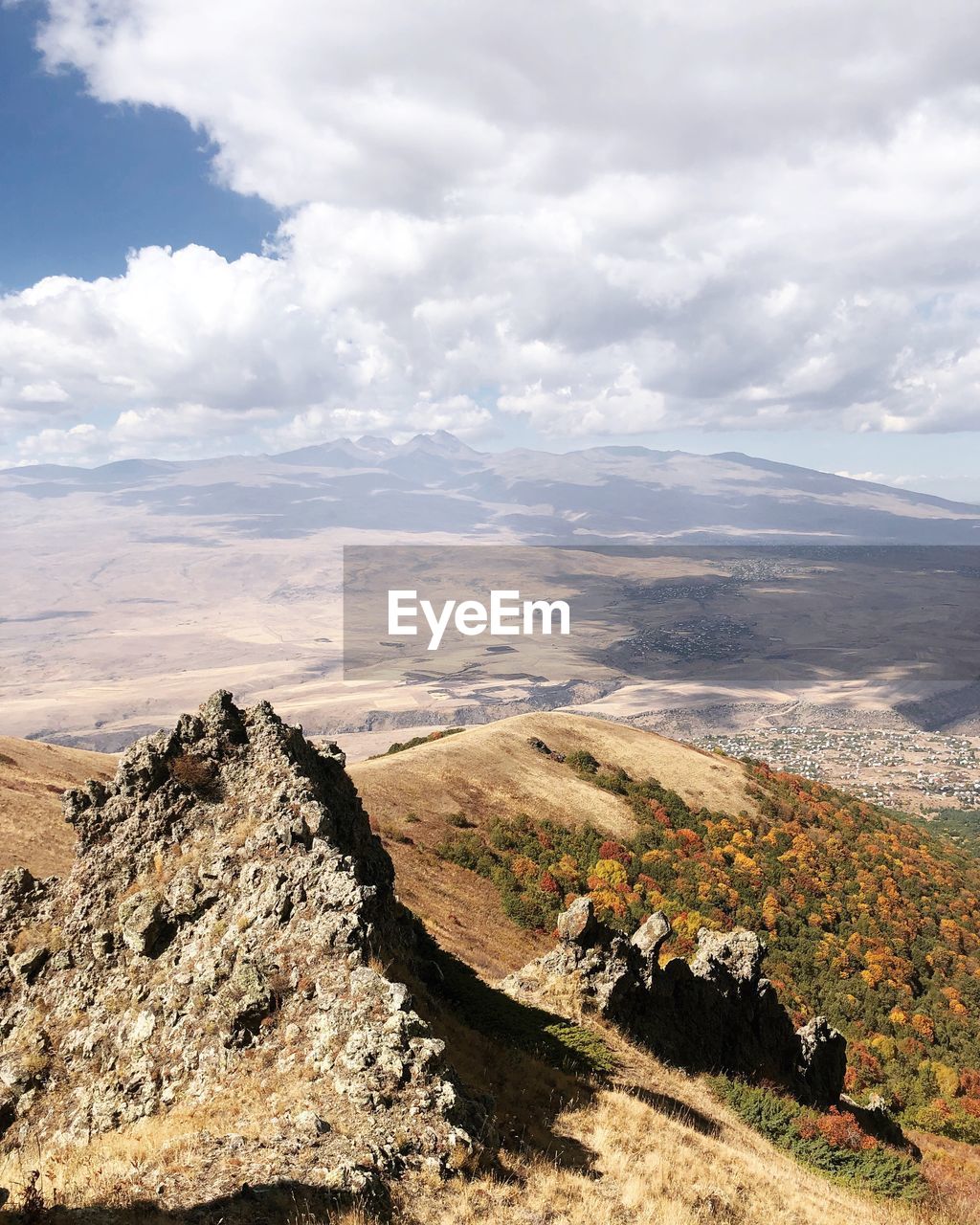 High angle view of land against sky