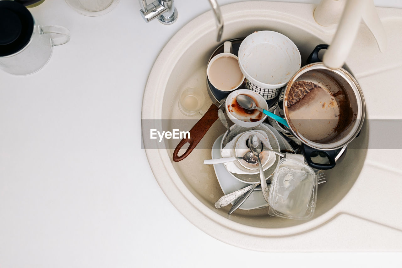 high angle view of coffee and drink on table