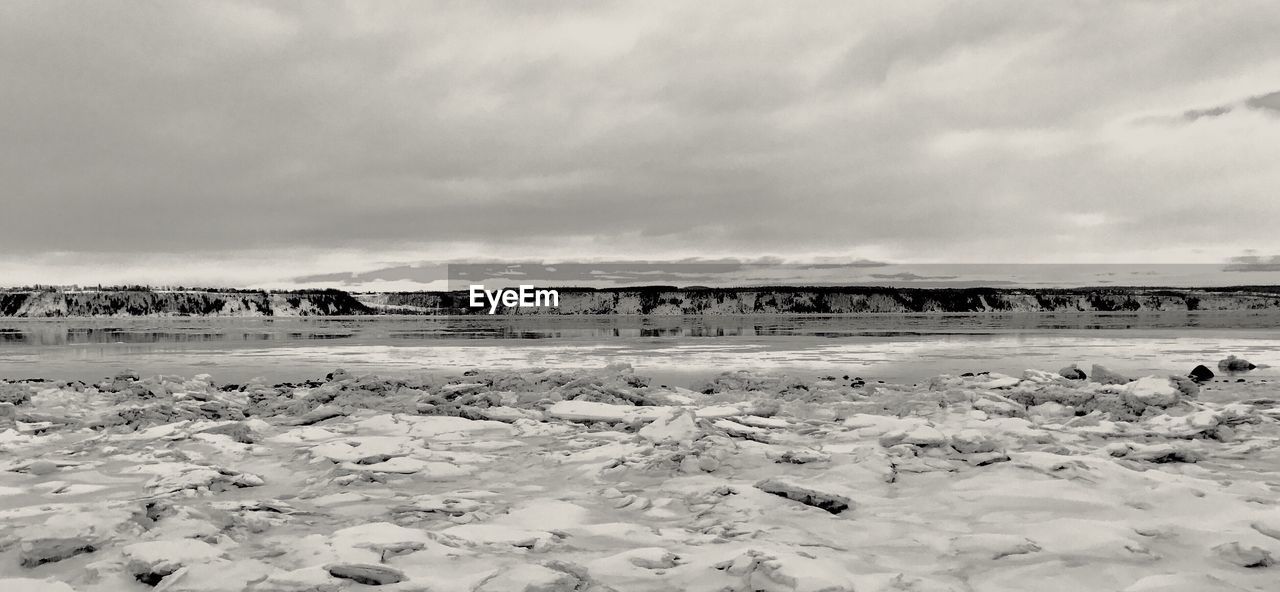 Scenic view of landscape against sky during winter