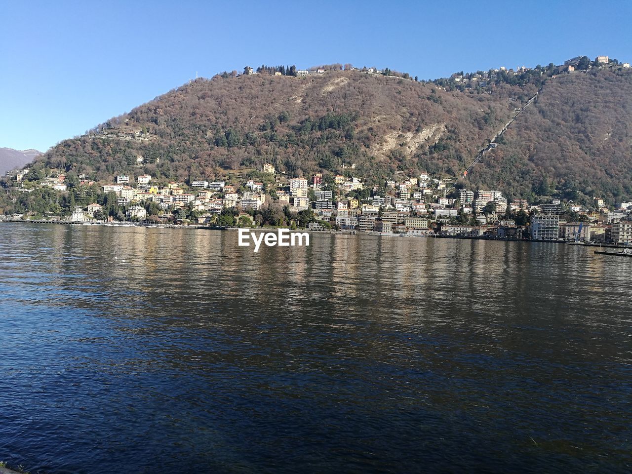 SCENIC VIEW OF LAKE BY MOUNTAIN AGAINST CLEAR SKY