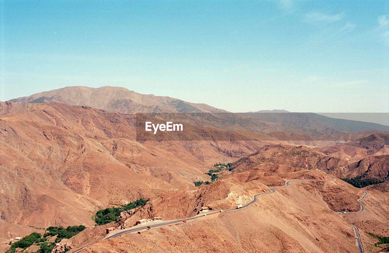 High angle view of mountains against sky