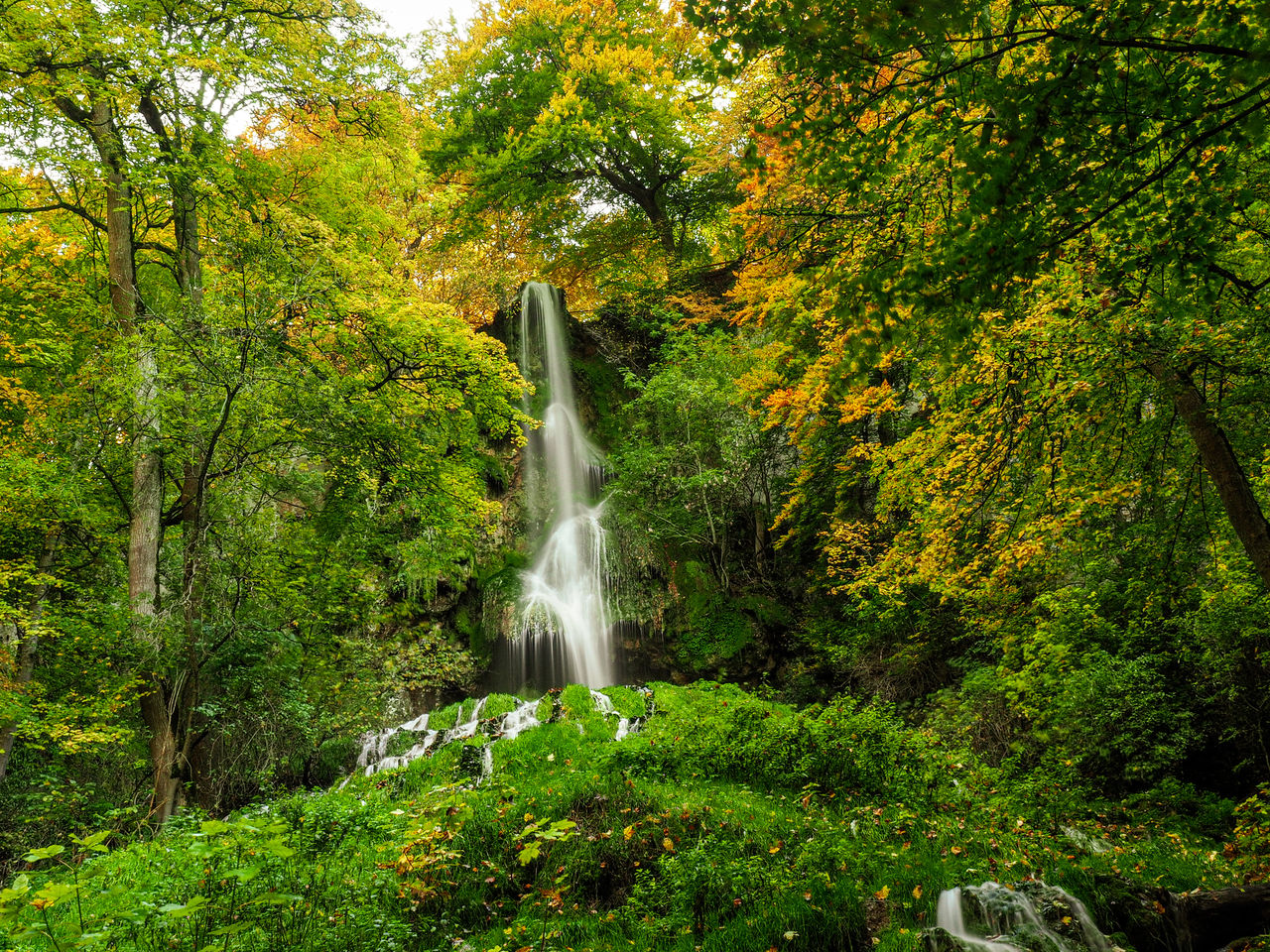 Waterfall in forest at swabian alb