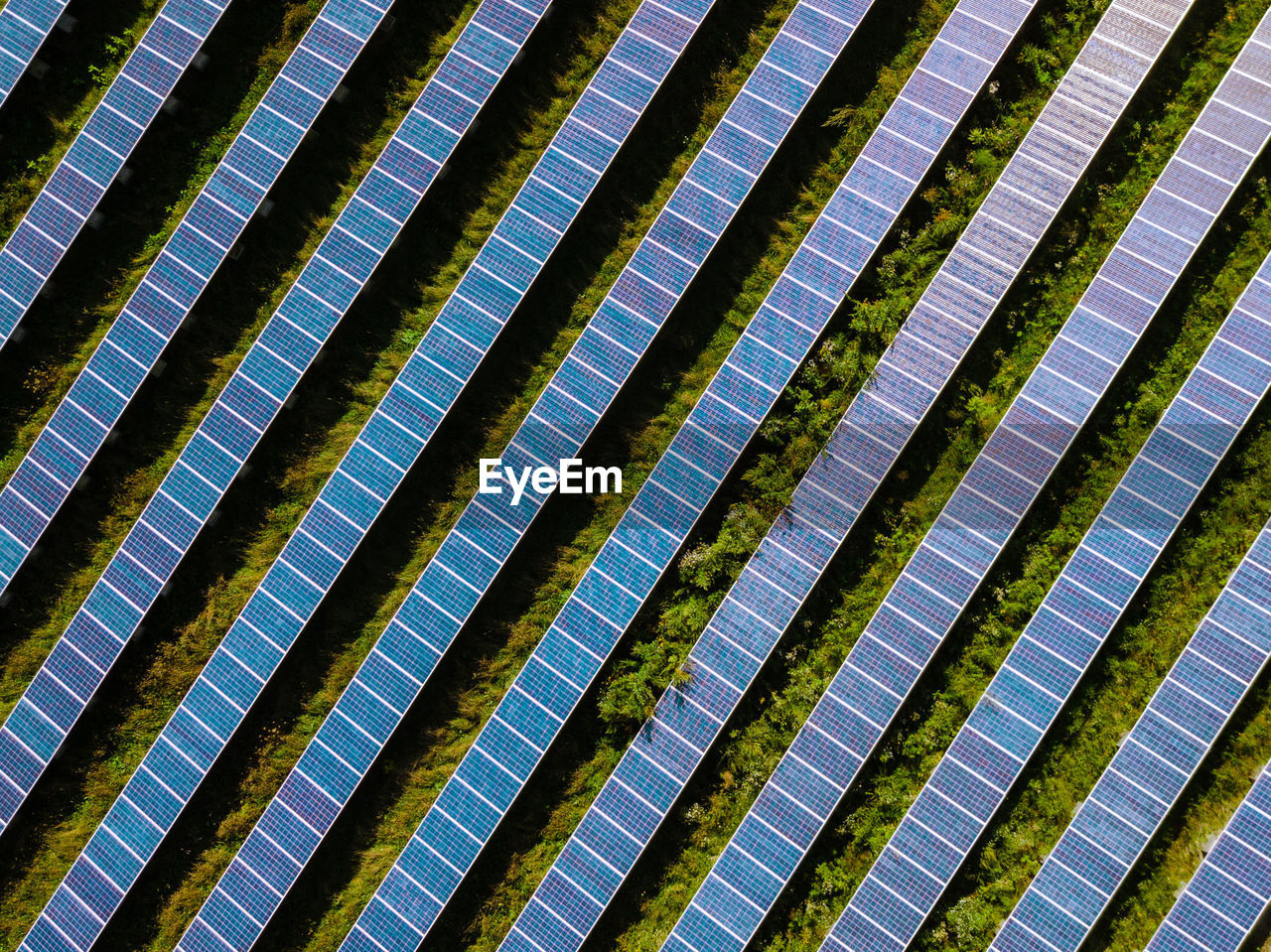 Full frame shot of solar panels on field