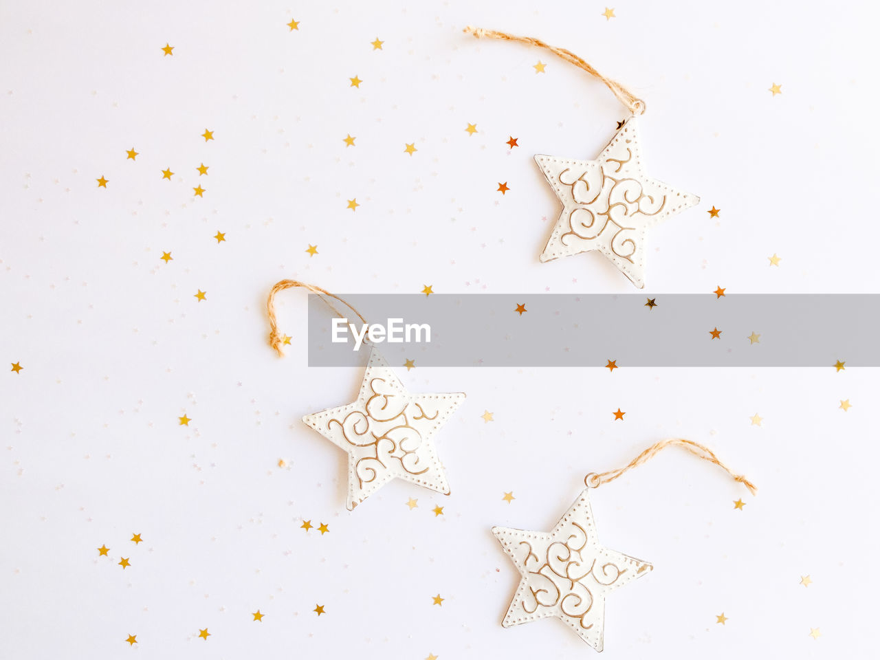 High angle view of christmas decoration on white background