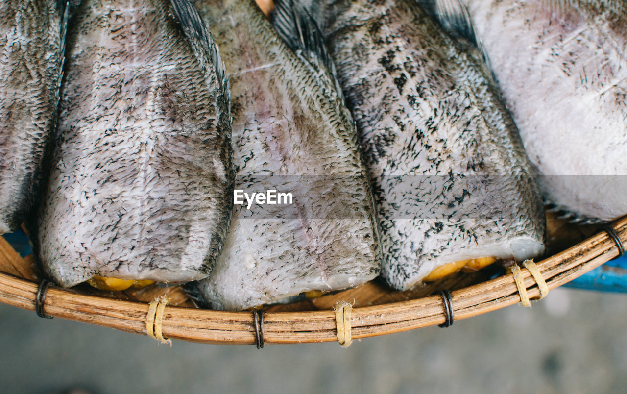 High angle view of fish in basket