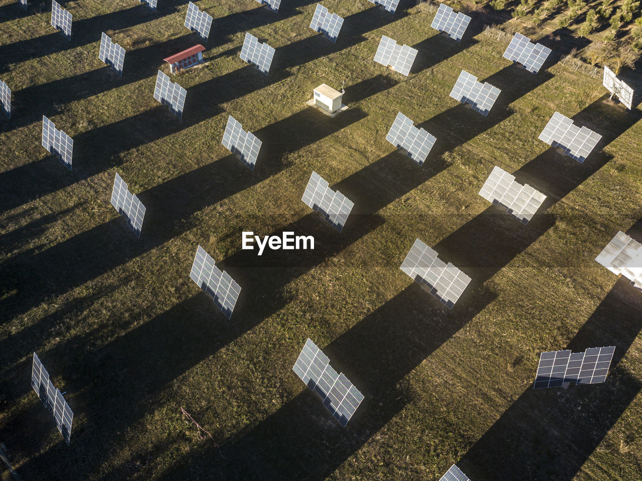 Aerial view of solar panels in a rural landscape in spain