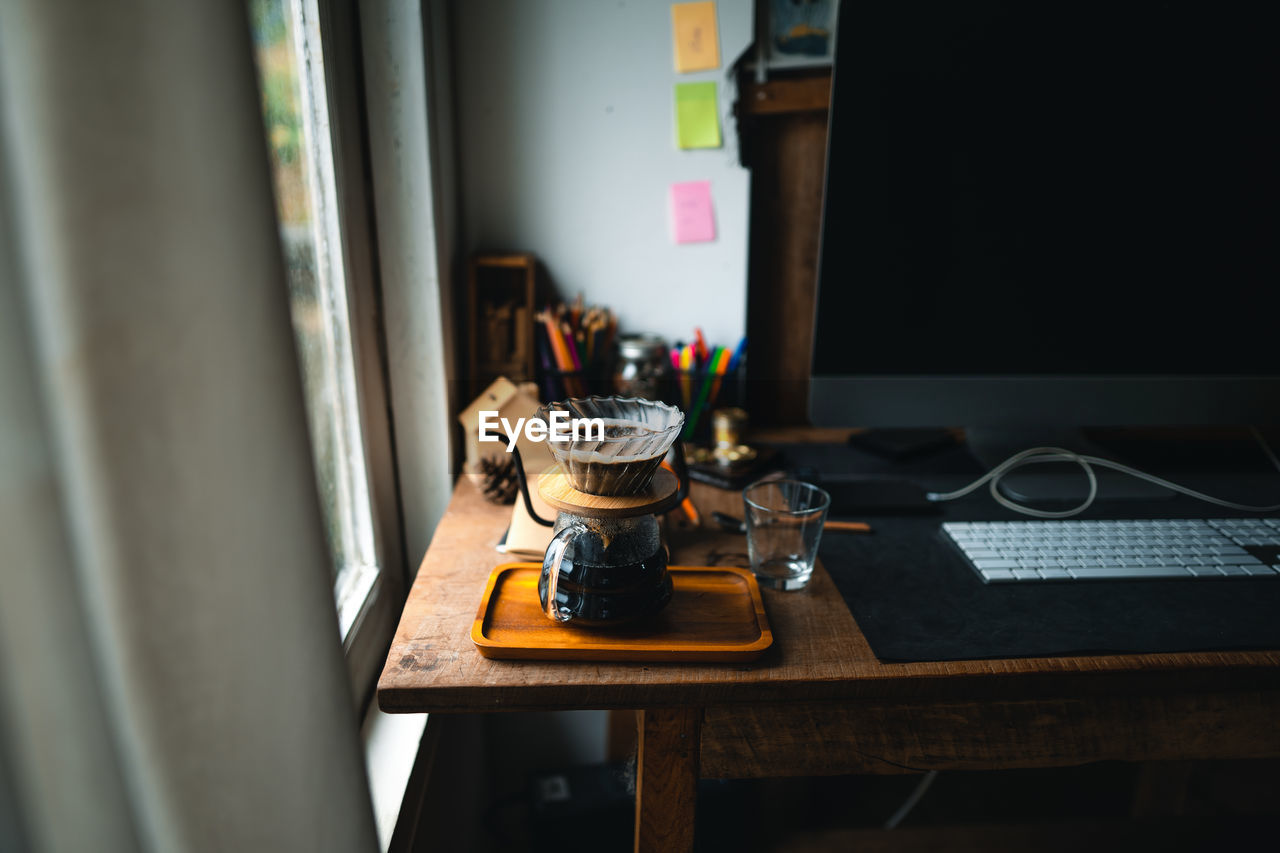 High angle view of electric lamp on table