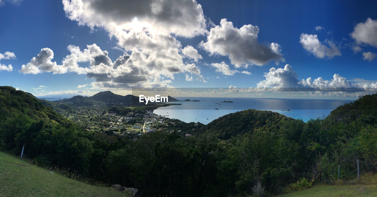 Panoramic view of landscape and mountains against sky