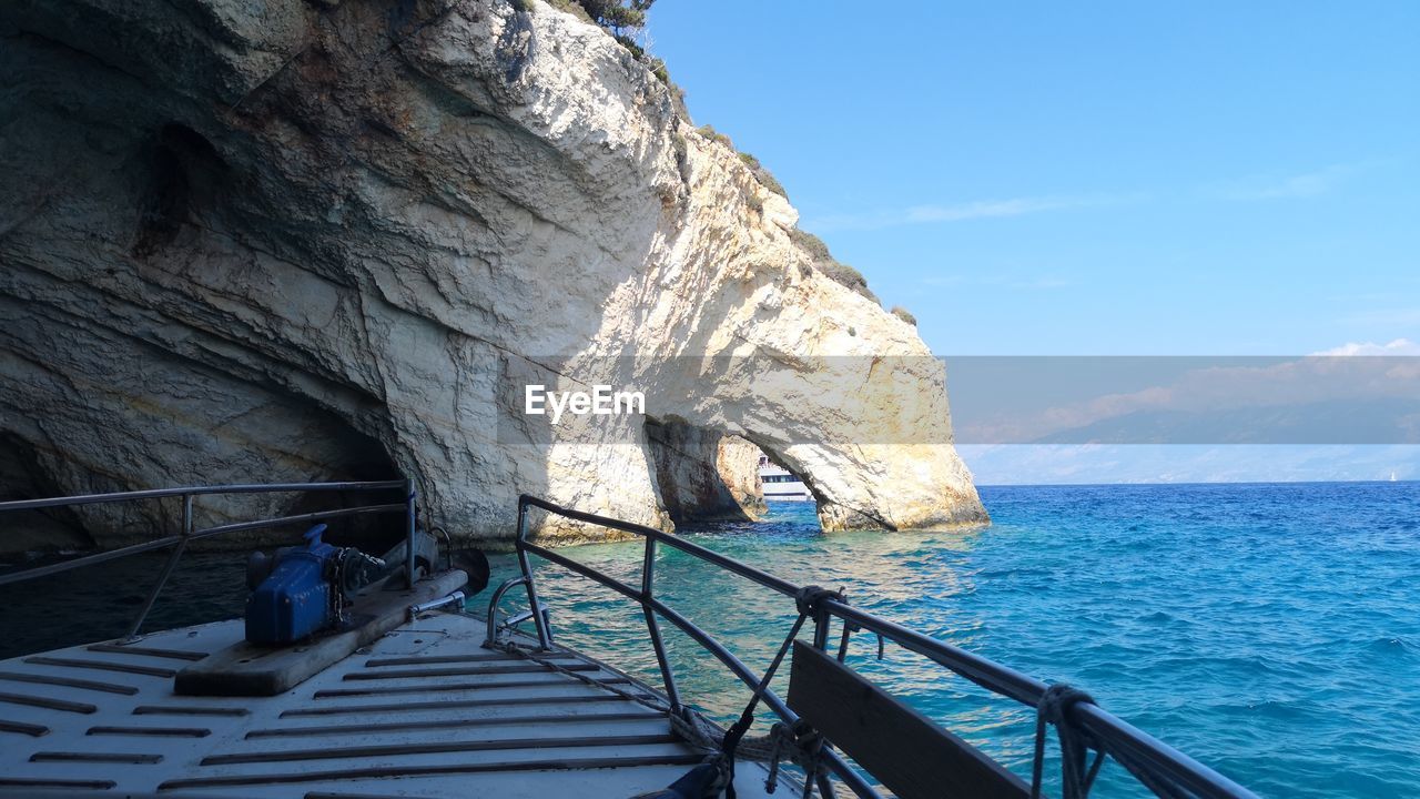 SCENIC VIEW OF ROCK FORMATION IN SEA AGAINST SKY