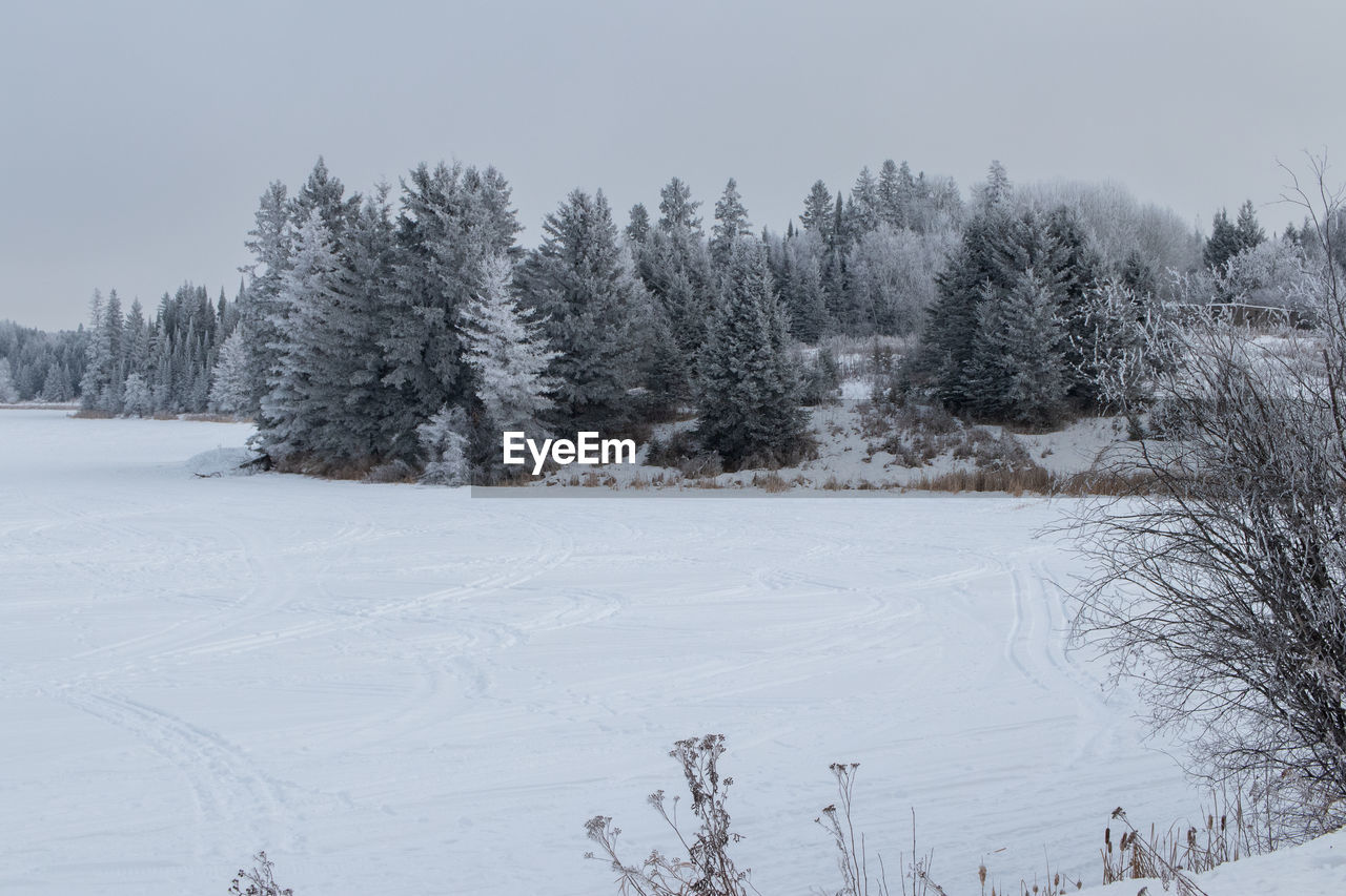 SCENIC VIEW OF SNOW COVERED LAND AGAINST SKY