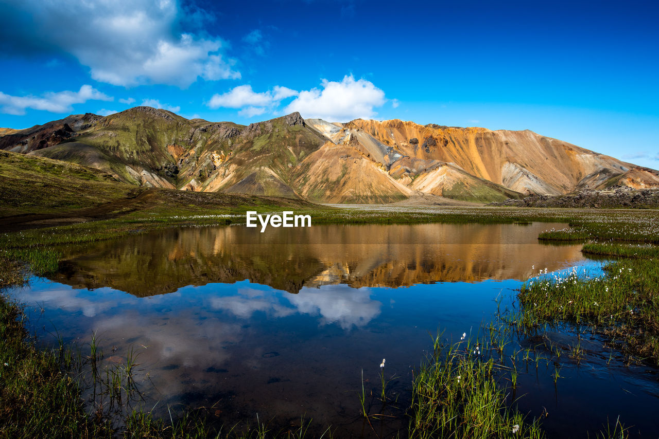 Reflection of mountain in lake against sky