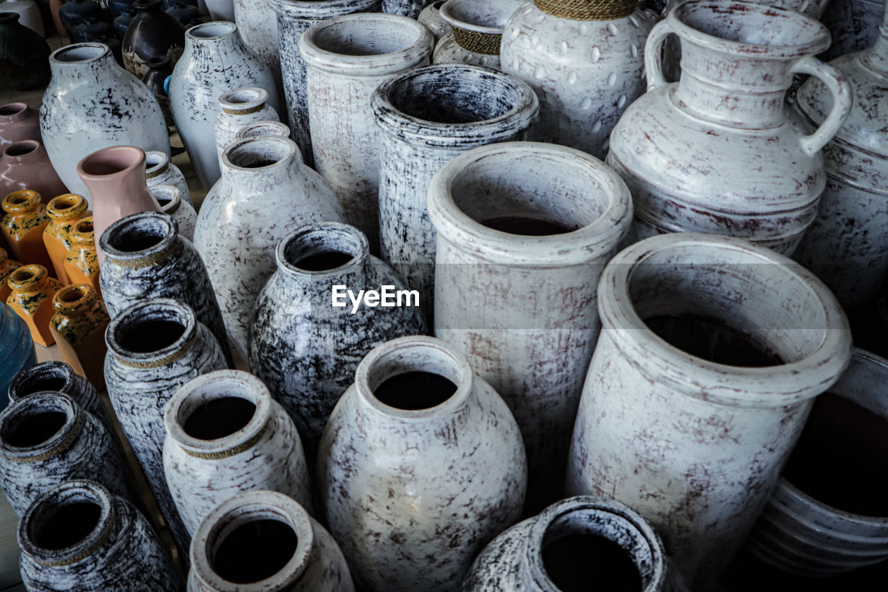 High angle view of objects for sale in market