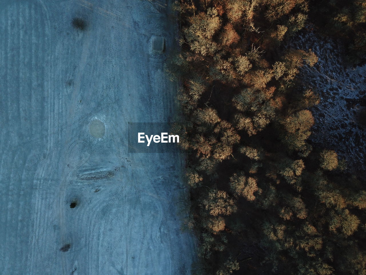 Aerial view of sea by land