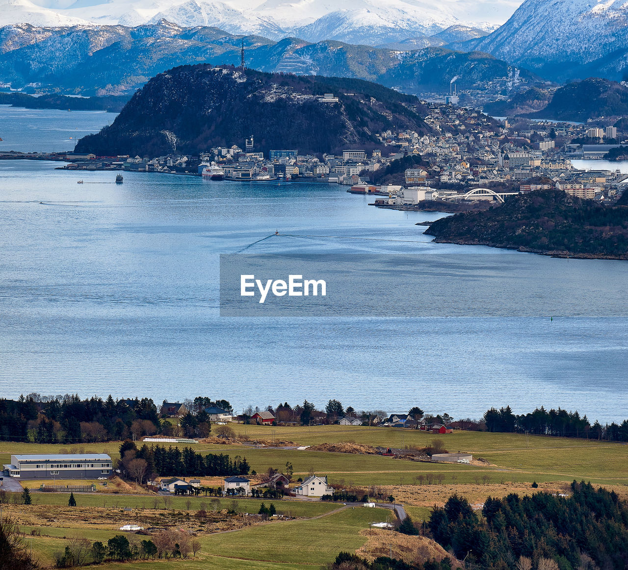 View towards Ålesund from godøy mountain, norway.