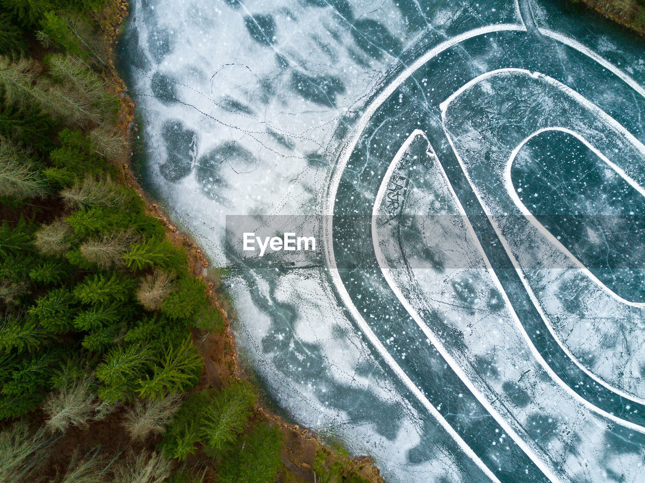 High angle view of frozen lake