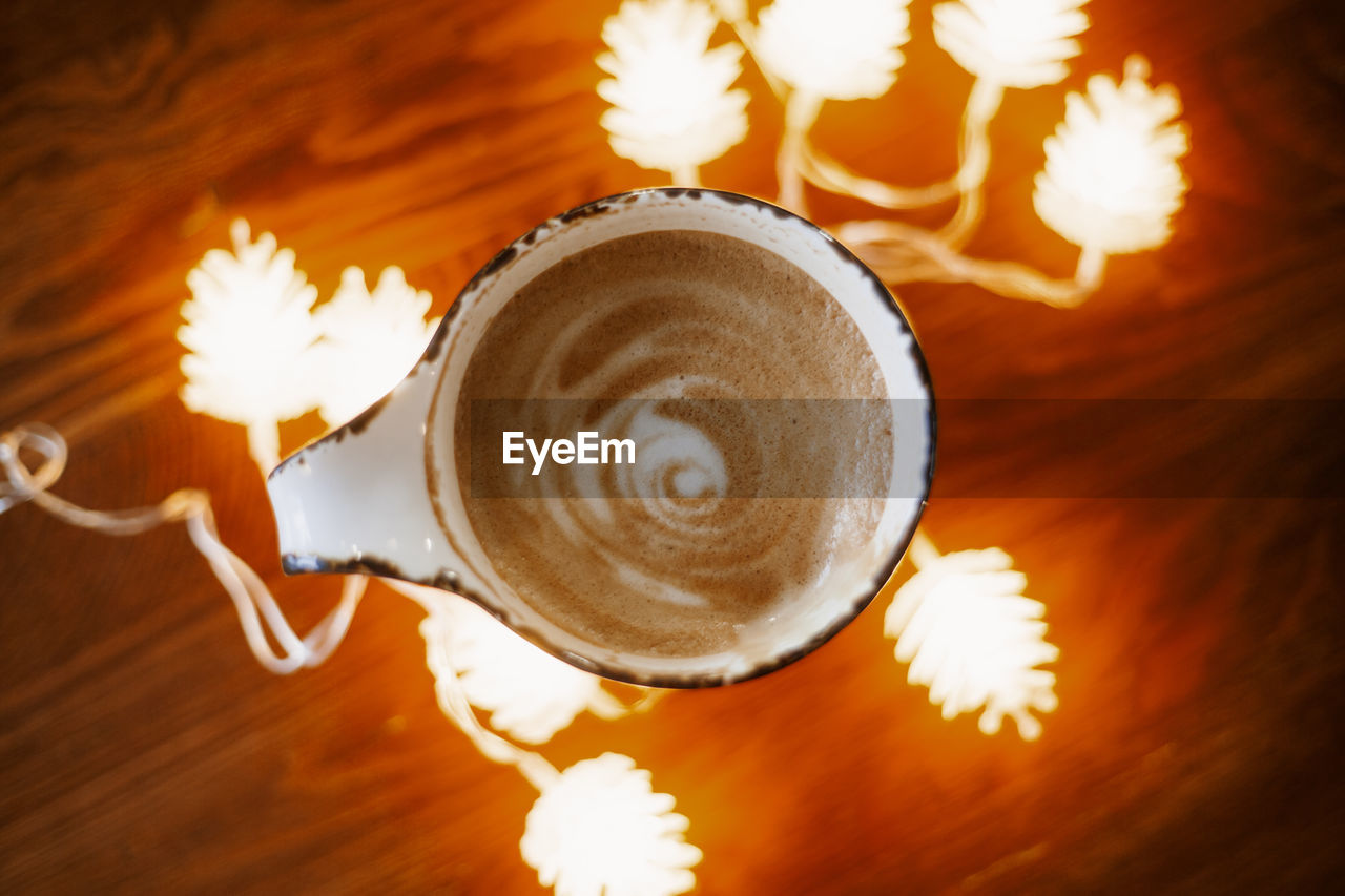 High angle view of coffee on table