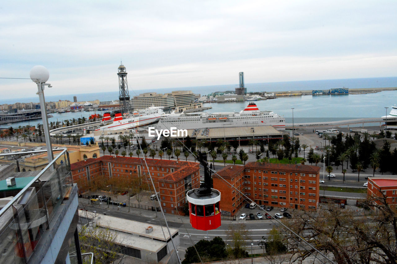 High angle view of buildings in barcelona port
