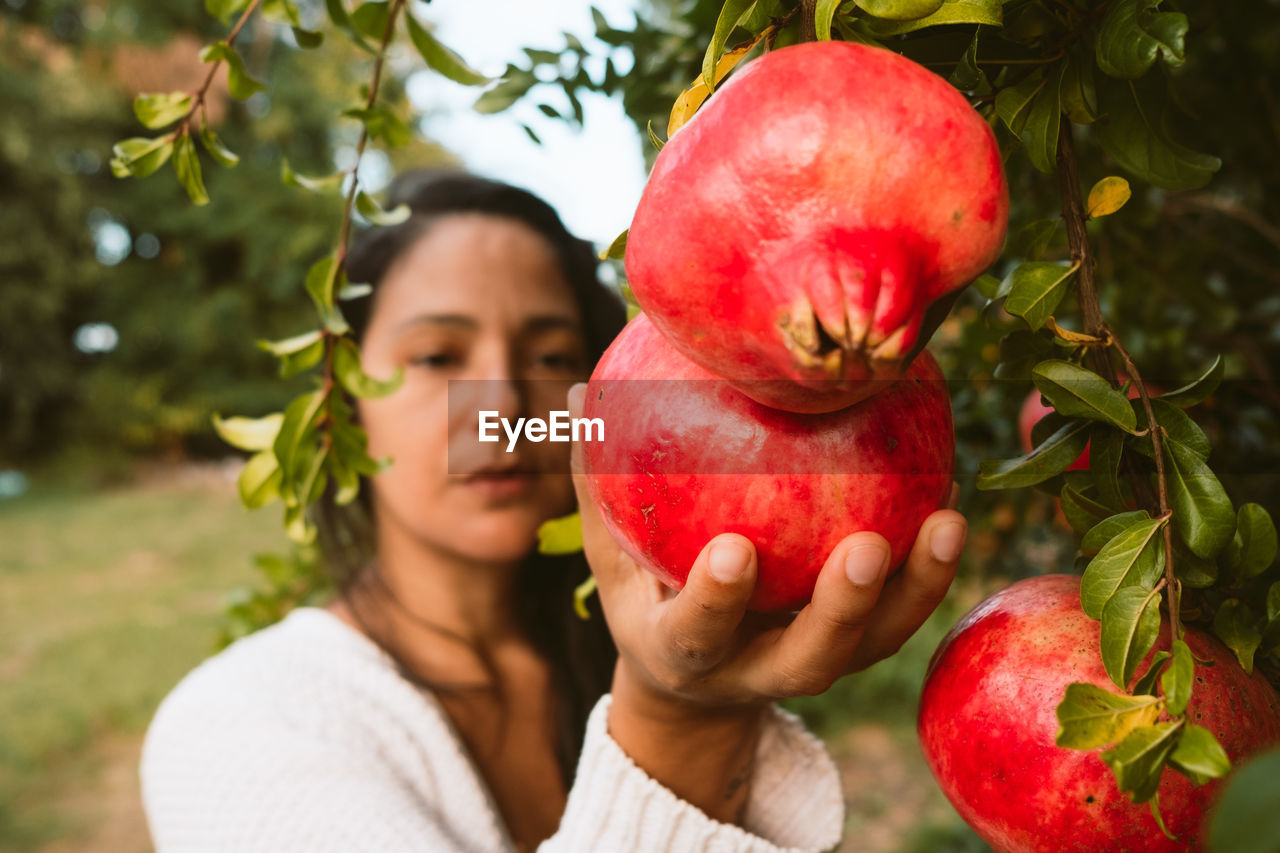 FULL LENGTH OF WOMAN HOLDING APPLE IN PARK