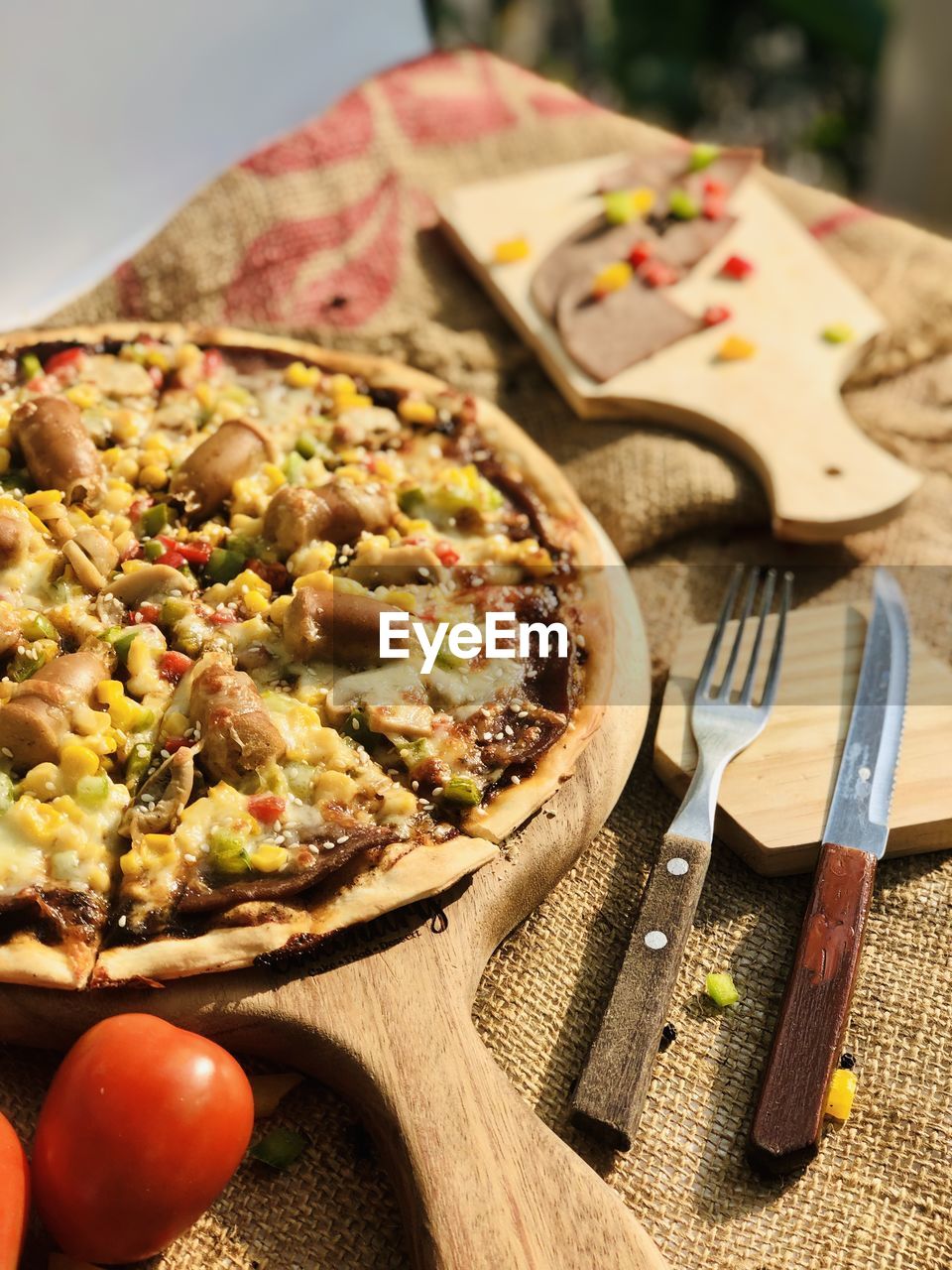 High angle view of pizza on table