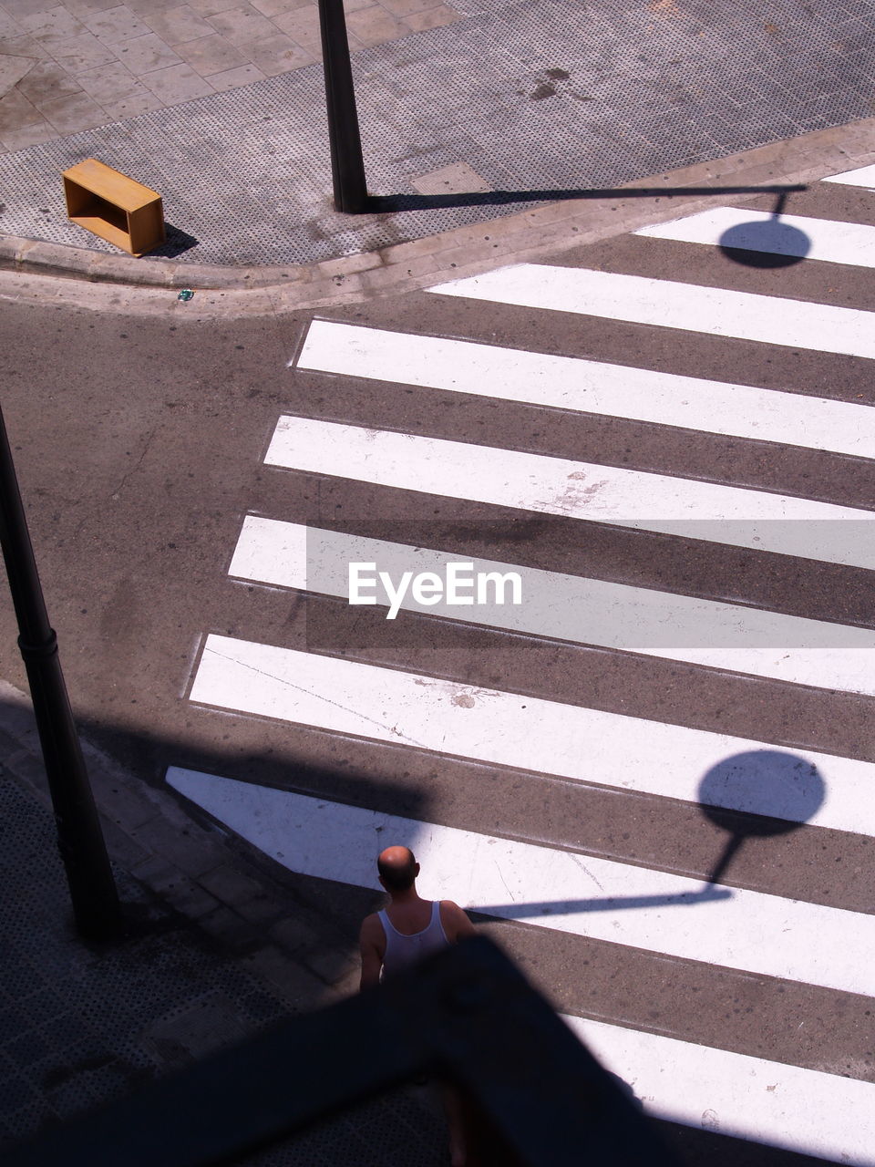 High angle view of zebra crossing on street