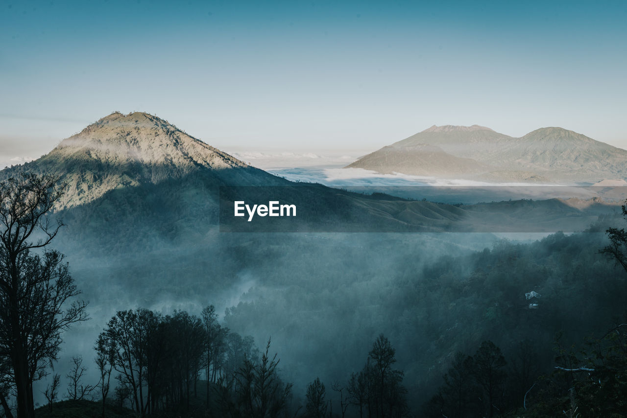 View of kawah ijen mountain and lake in indonesia